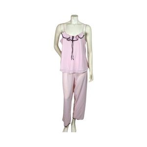 Nine & Company Womens 2 Piece Pajama Set Size XL Pink With Black Lace Trim